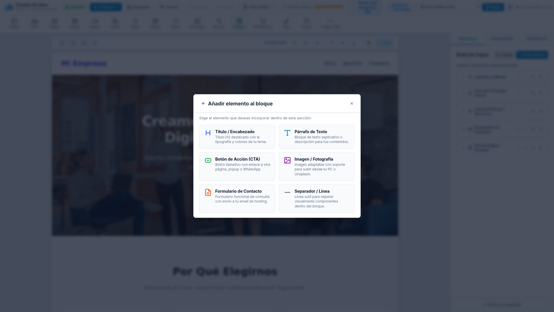Añadir elementos dentro de un bloque