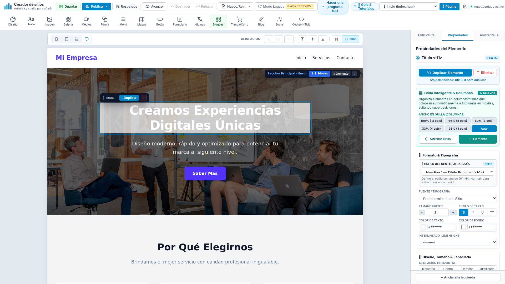 Grilla Inteligente en Inspector de Propiedades